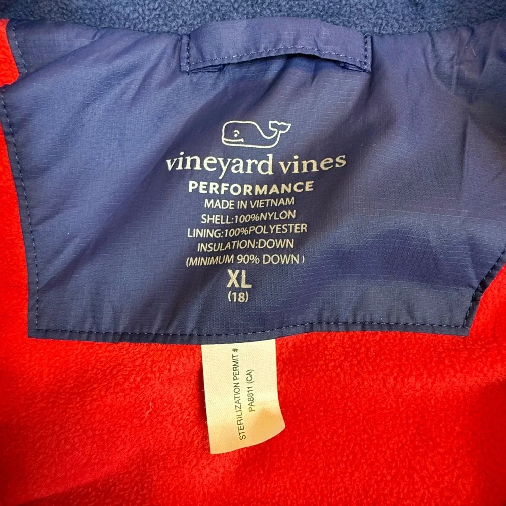Vineyard Vines Boys Youth XL 18 Performance Down Puffer Vest Navy Blue Red